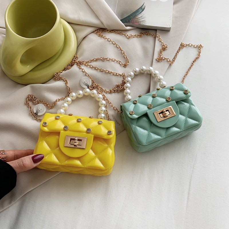 Mini Bag Women's Bag Summer Diamond Nail Pvc Colored Jelly Bag Pearl Pocket Red Cross Body Bag undefined