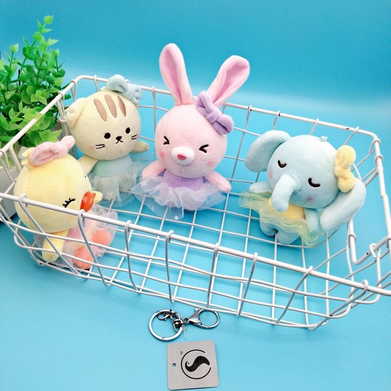 New creative ballet animal plush doll keychain cute duck rabbit cat bag pendant