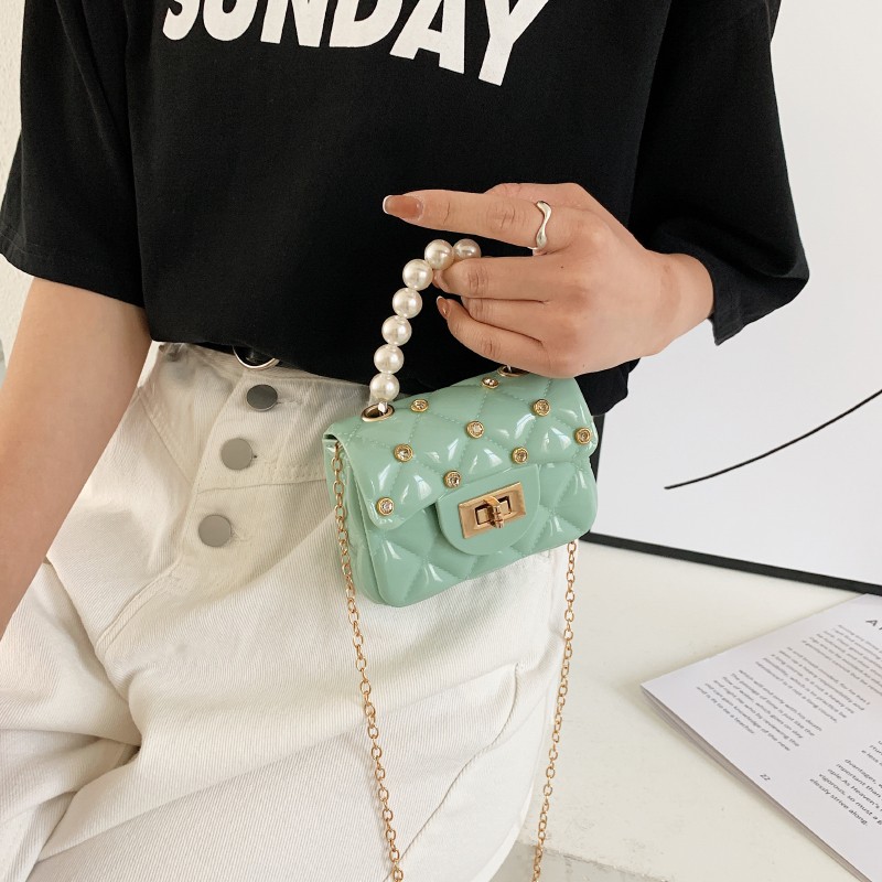Mini Bag Women's Bag Summer Diamond Nail Pvc Colored Jelly Bag Pearl Pocket Red Cross Body Bag Application Scenario