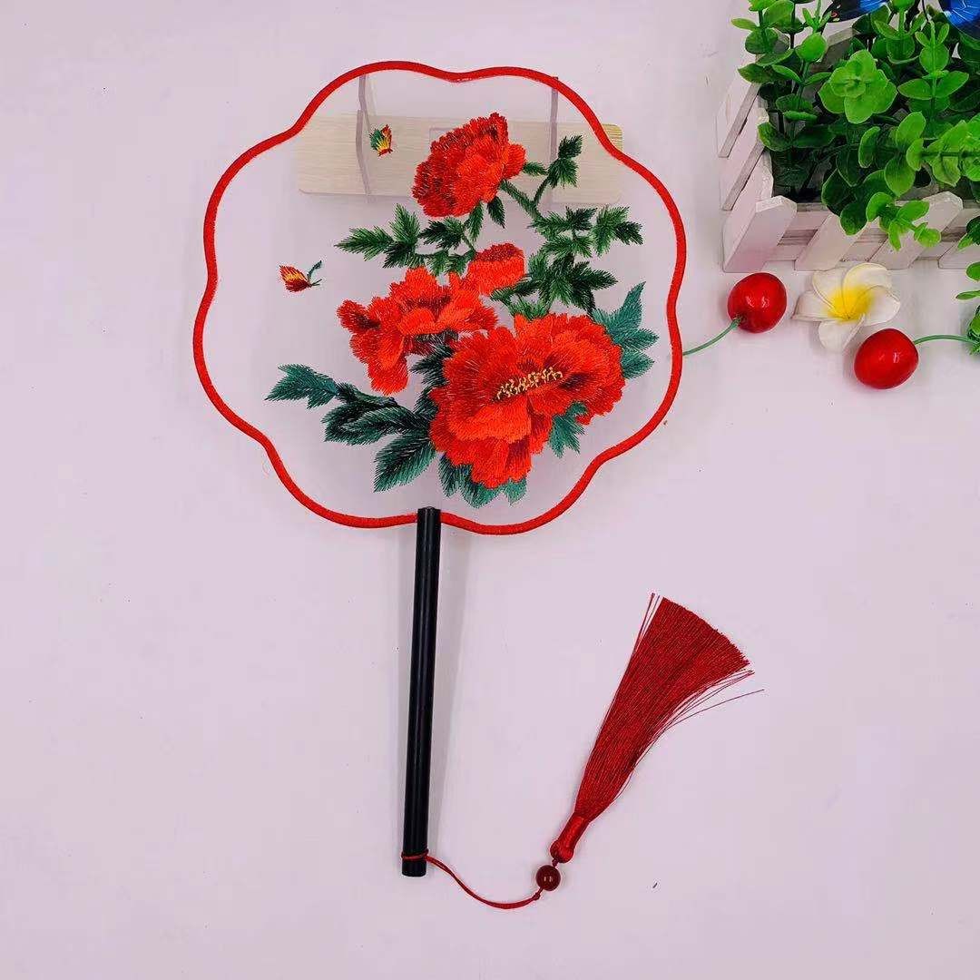 古风透明双面刺绣团扇  苏绣宫扇  汉服旗袍走秀舞蹈扇  黑檀木柄团扇详情图14