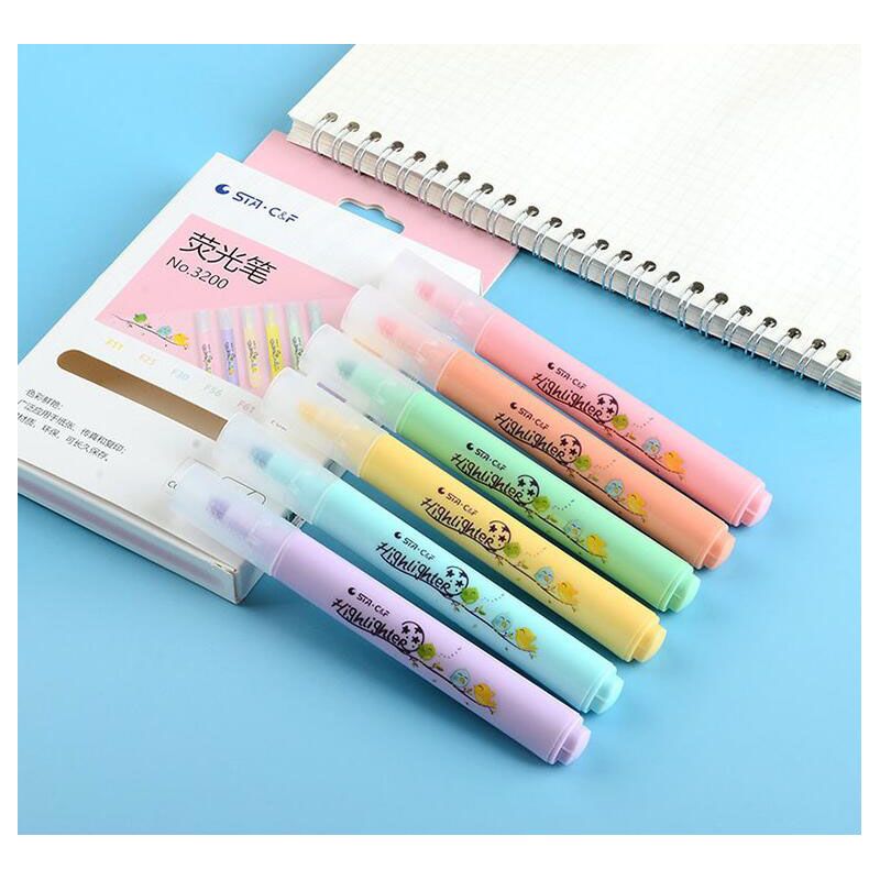 6 Assorted Chisel Tip Dry-Quickly Non-Toxic Macaron Colors Highlighter Markers thumbnail