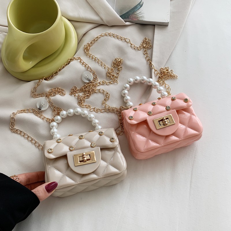 Mini Bag Women's Bag Summer Diamond Nail Pvc Colored Jelly Bag Pearl Pocket Red Cross Body Bag undefined