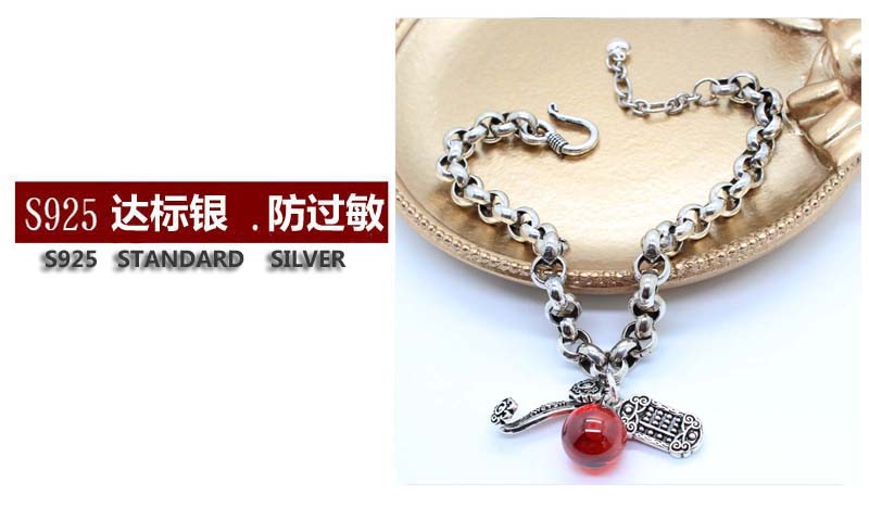 s925银手链复古挂如意算盘泰银饰品女红锆石简约个性学生ins详情2