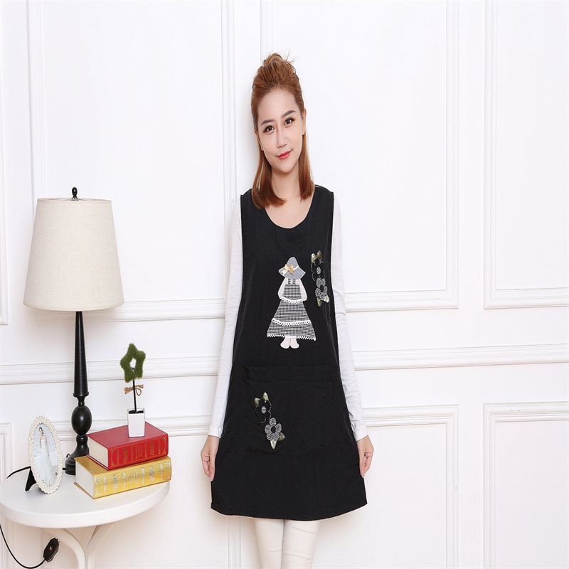 Black girl flower apron home kitchen waterproof oil cute catering special men and women custom work clothes waist waist summer thumbnail