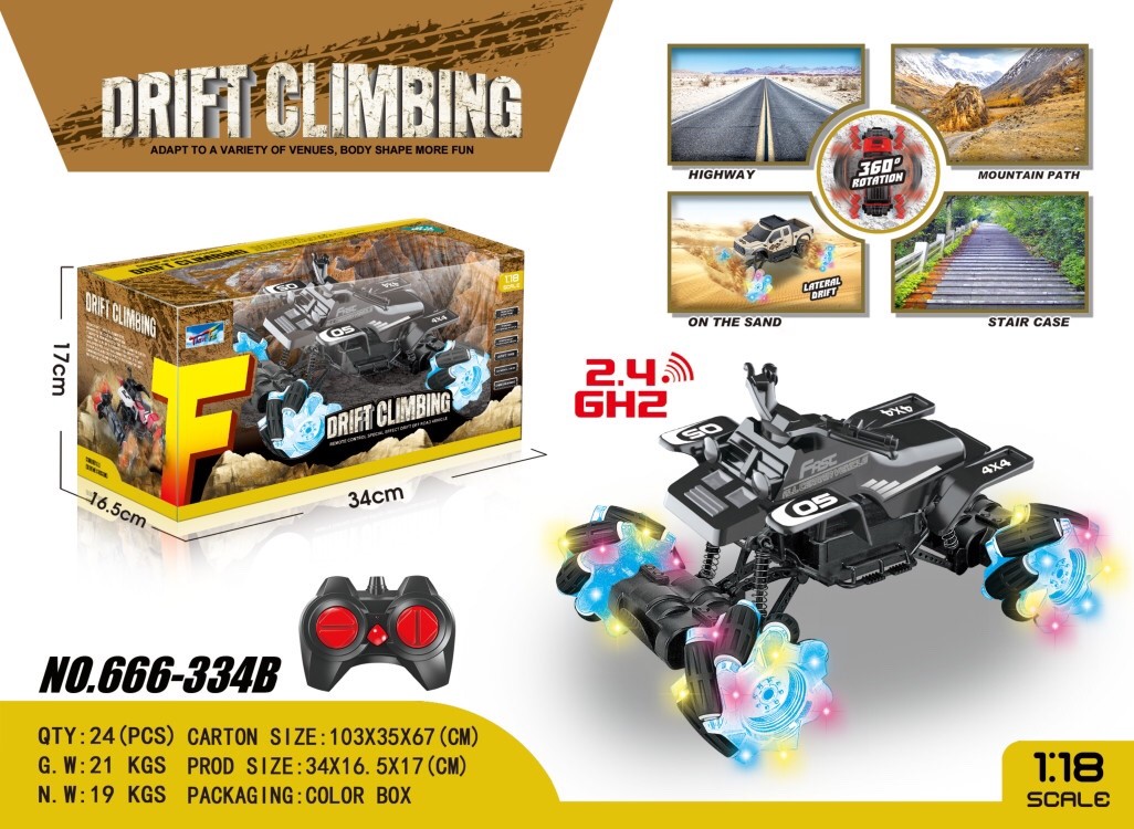 Remote control car, off-road side driving with lights, side driving remote control stunt car detail image 1