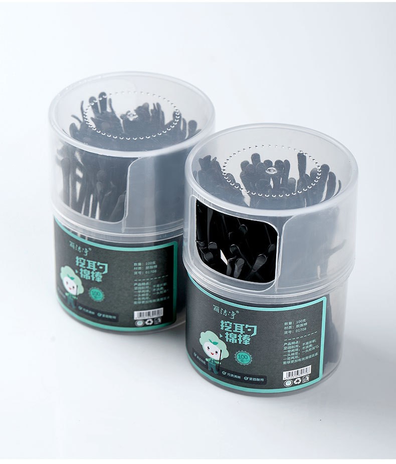 棉签耳勺二合一黑色掏耳朵专用棉签儿童清洁双用挖耳棉签掏耳神器详情图12