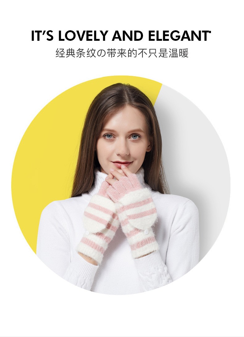 冬季手套情侣半指翻盖两用手套毛线针织学生写字针织手套保暖手套详情图2