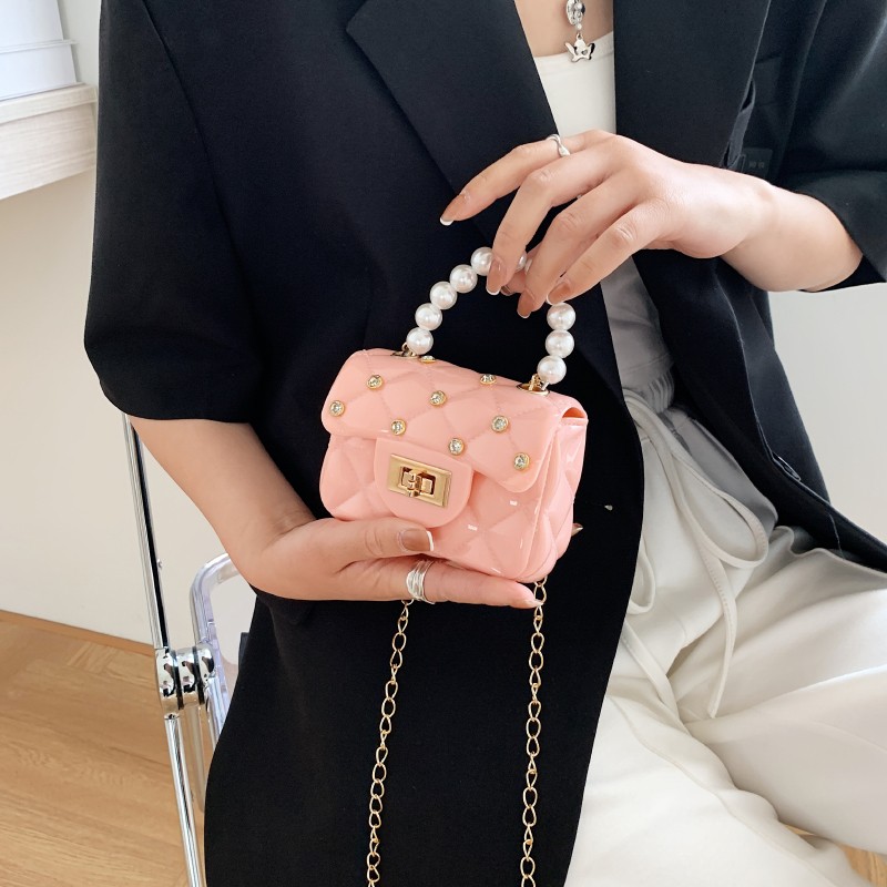 Mini Bag Women's Bag Summer Diamond Nail Pvc Colored Jelly Bag Pearl Pocket Red Cross Body Bag full figure