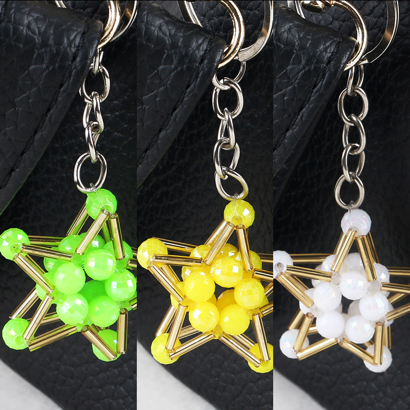 Hand beaded Lucky Star Pentagonal keychain three-piece set series mixed 3