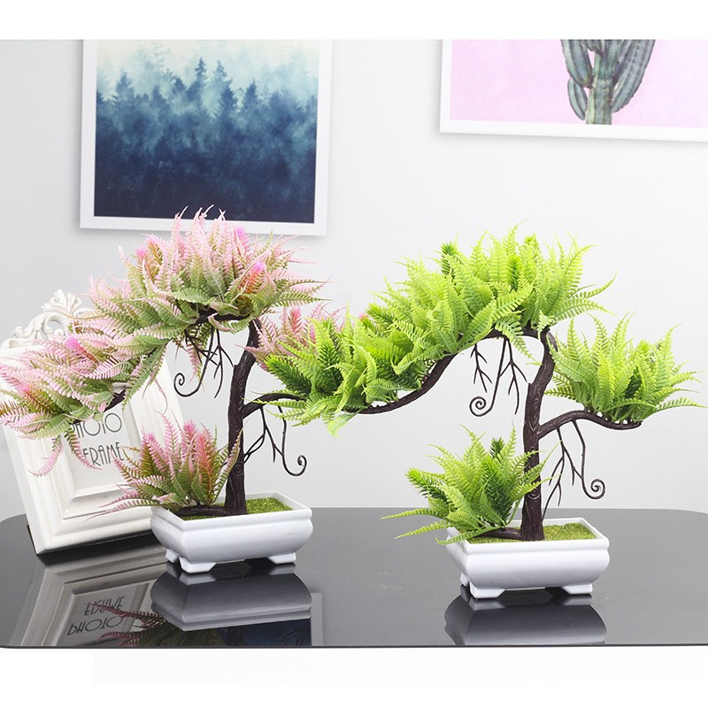 Artificial plants, retro potted plants, spray-painted artificial green trees, home desktop decoration, plastic artificial flower bonsai ornaments detail image 8