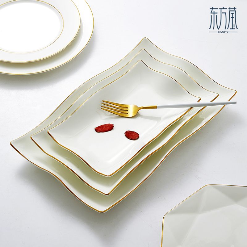 陶瓷盘鱼盘骨瓷长盘花边鱼盘波浪鱼盘异形盘高颜值鱼盘家用餐具