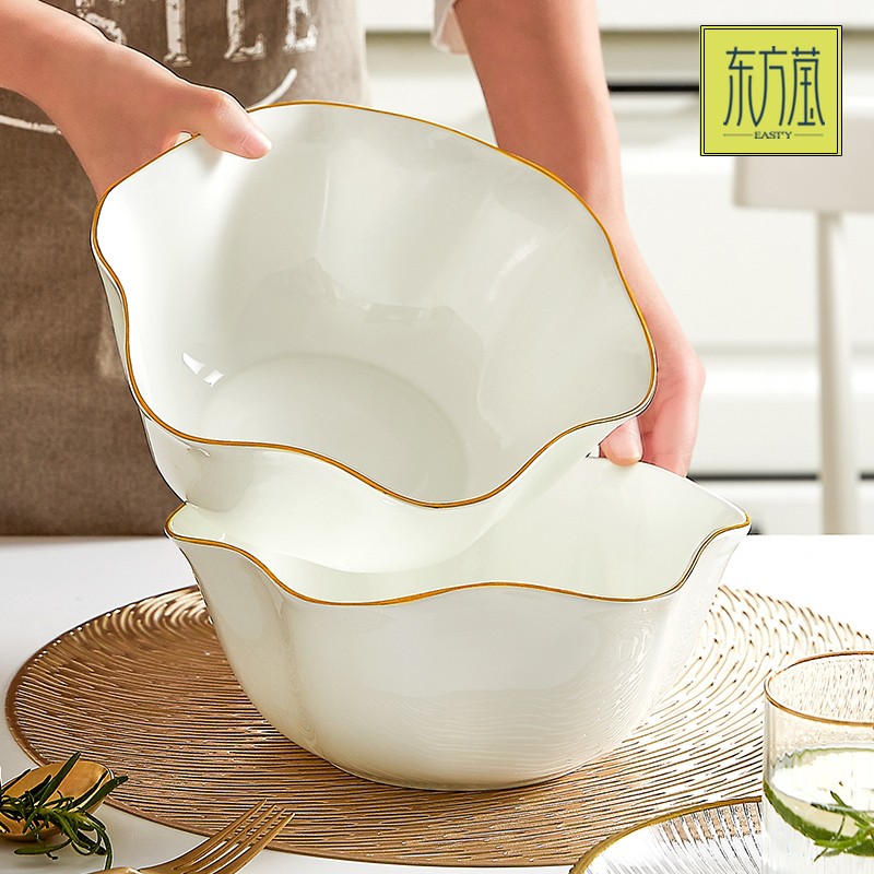 Ceramic bowls, bone China bowls, large soup bowls, fruit salad bowls, Western-style bowls, pork rib bowls, rice basins, household lace bowls, large-capacity soup bowls detail image 6
