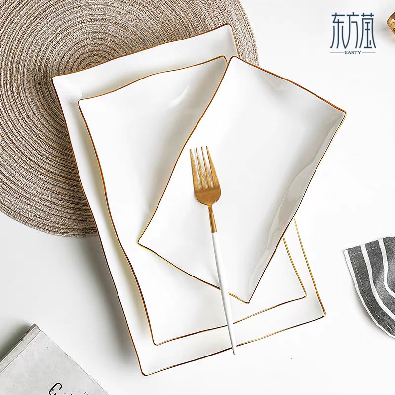 Ceramic plates, fish plates, bone China long plates, lace fish plates, wavy fish plates, irregular-shaped plates, high-appearation-level fish plates, household tableware details Picture
