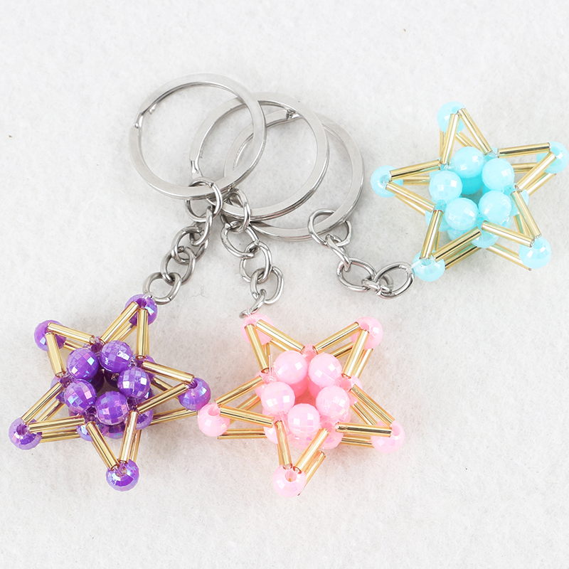 Hand-beaded Lucky Star Pentagonal keychain three-piece set series mixed 31