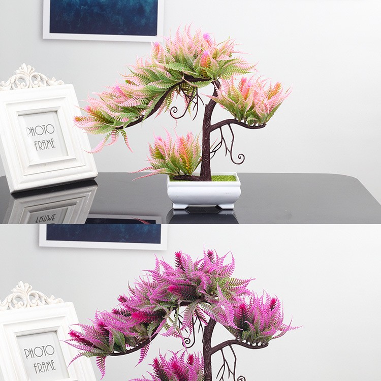Artificial plants, retro potted plants, spray-painted artificial green trees, home desktop decoration, plastic artificial flower bonsai ornaments detail image 7