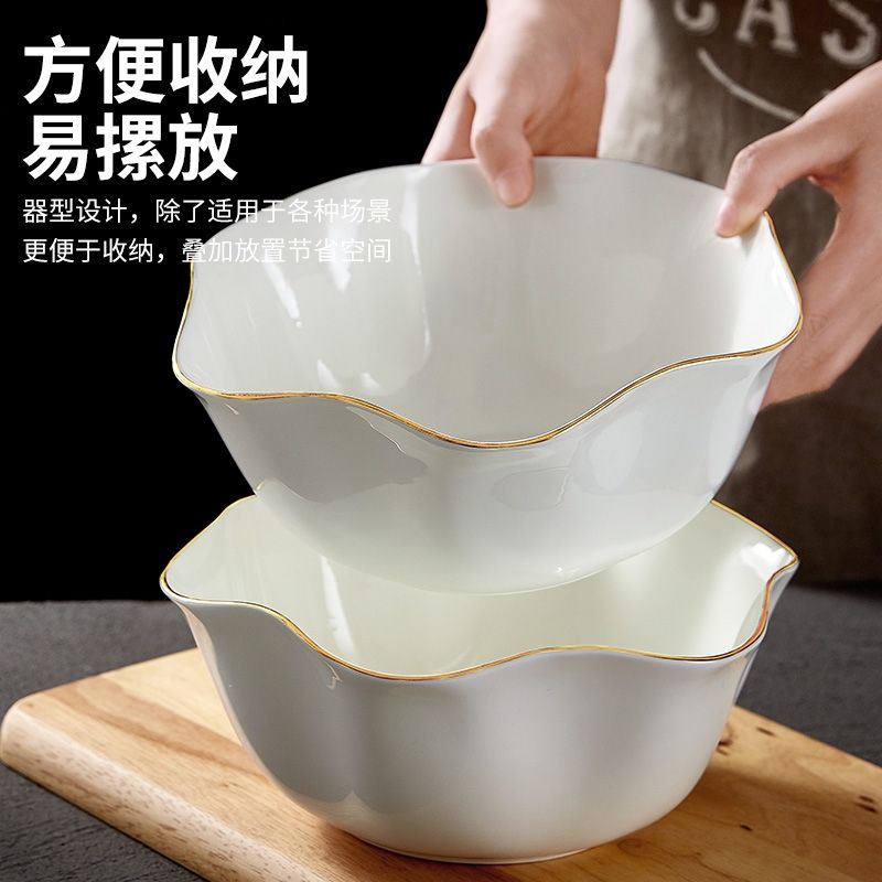 Ceramic bowls, bone China bowls, large soup bowls, fruit salad bowls, Western-style bowls, pork rib bowls, rice basins, household lace bowls, large-capacity soup bowls Item Picture