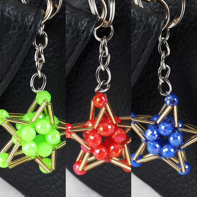 Hand beaded Lucky Star Pentagonal keychain 3 piece set series mixed 5