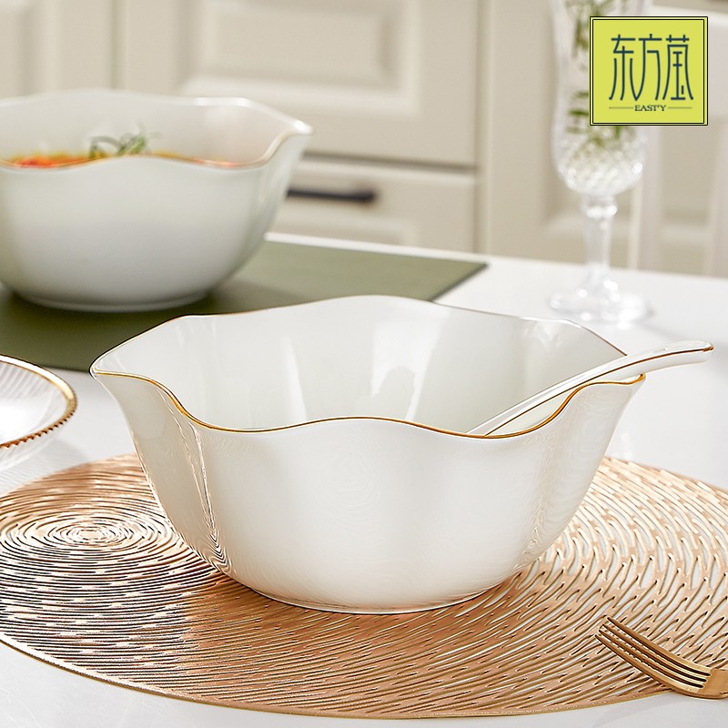 Ceramic bowls, bone China bowls, large soup bowls, fruit salad bowls, Western-style bowls, pork rib bowls, rice basins, household lace bowls, large-capacity soup bowls detail image 4