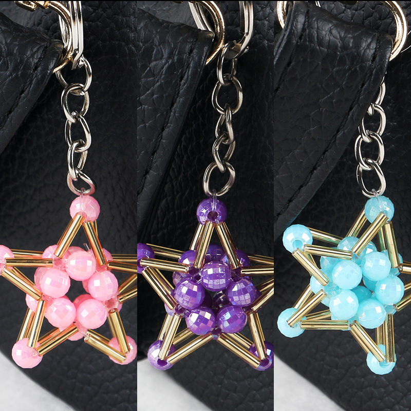 Hand beaded Lucky Star Pentagonal keychain 3 piece set series mixed 4