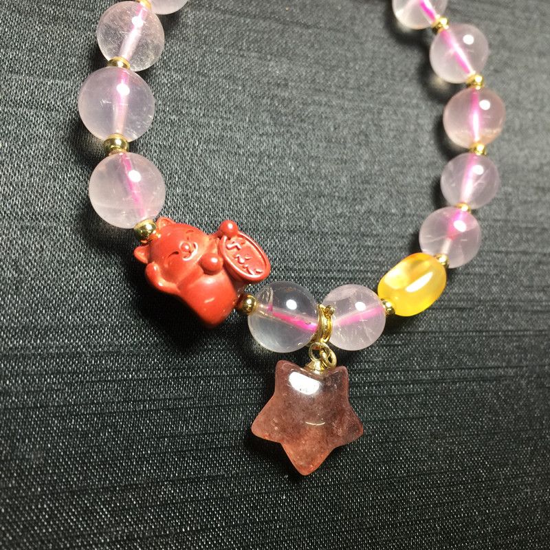 Bright crystal jewelry, strawberry crystal Emperor Cat amber, strawberry crystal five-pointed star small pendant bracelet, strawberry crystal bracelet