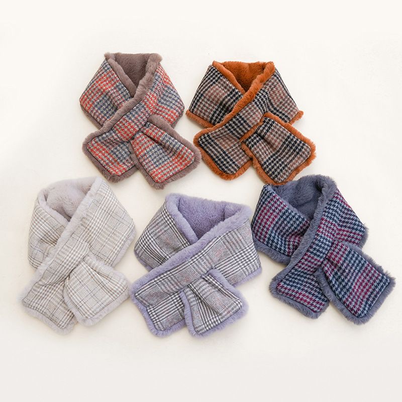 Jane Eyre Siyuan 2022 Korean Version Autumn and Winter Warm thickened fleece Imitation Rabbit Fur Scarf, Women's cross scarf, checkered fur scarf