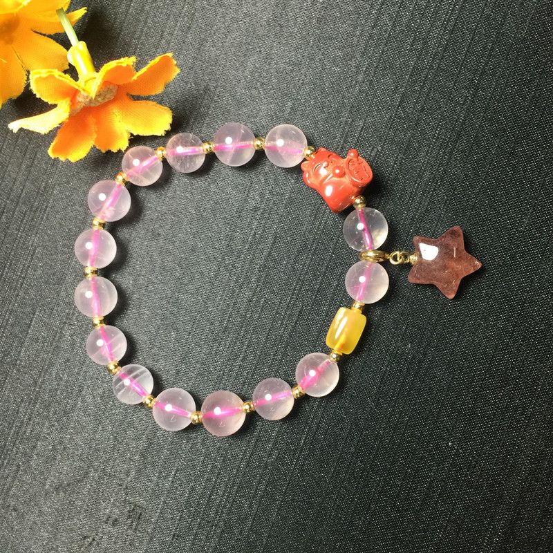Bright crystal jewelry, strawberry crystal Emperor Cat amber, strawberry crystal five-pointed star small pendant bracelet, strawberry crystal bracelet Item Picture