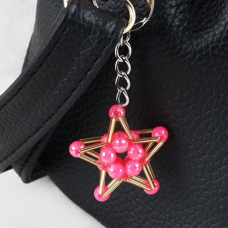 Hand-beaded Lucky Star Pentagonal keychain three-piece set series mixed 28