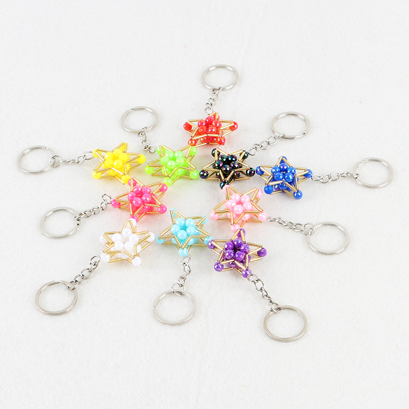 Hand-beaded Lucky Star Pentagonal keychain three-piece set series mixed 33