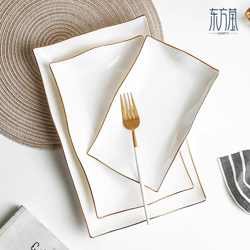 Ceramic plates, fish plates, bone China long plates, lace fish plates, wavy fish plates, irregular-shaped plates, high-appearation-level fish plates, household tableware detail image 4