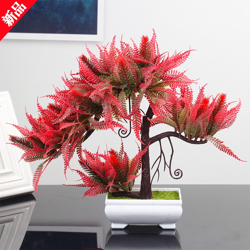 Artificial plants, retro potted plants, spray-painted artificial green trees, home desktop decoration, plastic artificial flower bonsai ornaments detail image 1