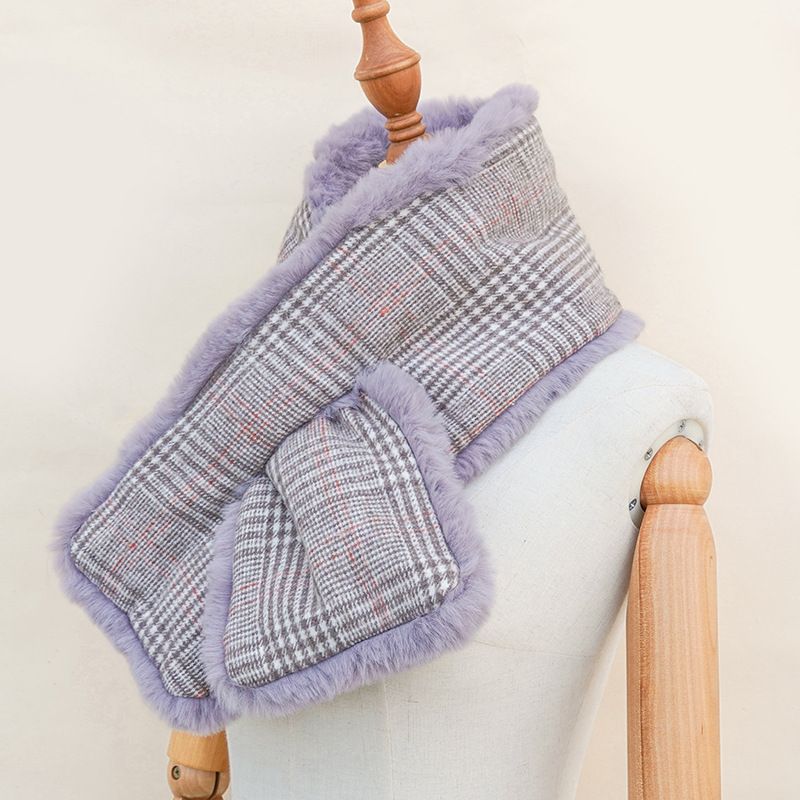 Jane Eyre Siyuan 2022 Korean Version Autumn and Winter Warm thickened fleece Imitation Rabbit Fur Scarf, Women's cross scarf, checkered fur scarf Application Scenario