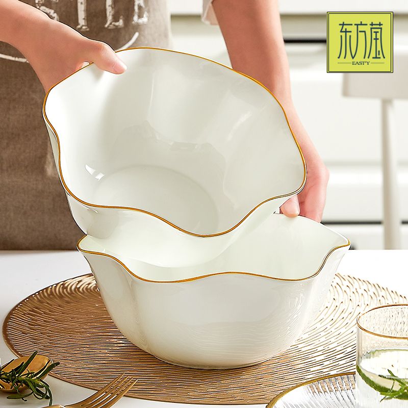 Ceramic bowls, bone China bowls, large soup bowls, fruit salad bowls, Western-style bowls, pork rib bowls, rice basins, household lace bowls, large-capacity soup bowls Specification image