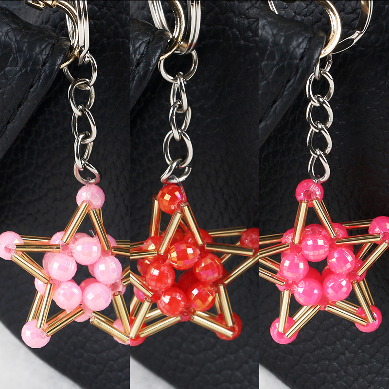 Hand beaded Lucky Star Pentagonal keychain 3 piece set series mixed 6