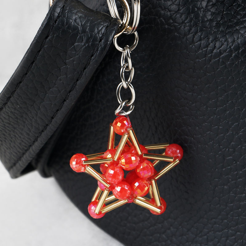 Hand-beaded Lucky Star Pentagonal keychain three-piece set series mixed 30
