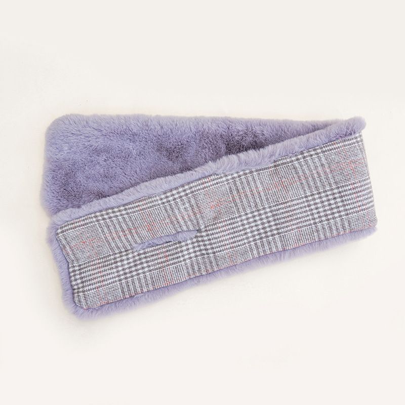 Jane Eyre Siyuan 2022 Korean Version Autumn and Winter Warm thickened fleece Imitation Rabbit Fur Scarf, Women's cross scarf, checkered fur scarf Specification image
