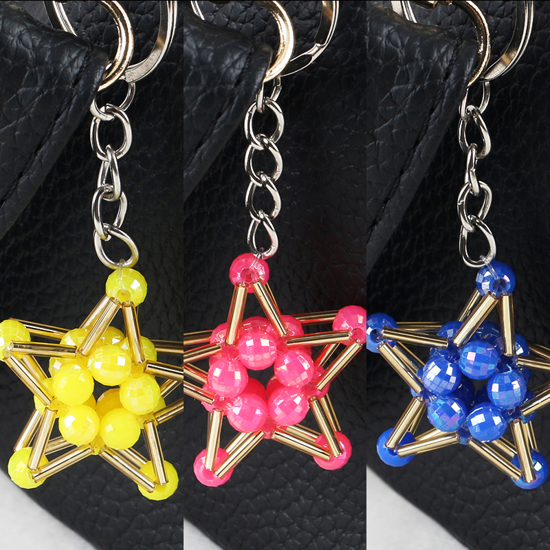 Hand beaded Lucky Star Pentagonal keychain three-piece set series mixed