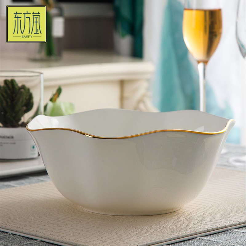 Ceramic bowls, bone China bowls, large soup bowls, fruit salad bowls, Western-style bowls, pork rib bowls, rice basins, household lace bowls, large-capacity soup bowls detail image 8