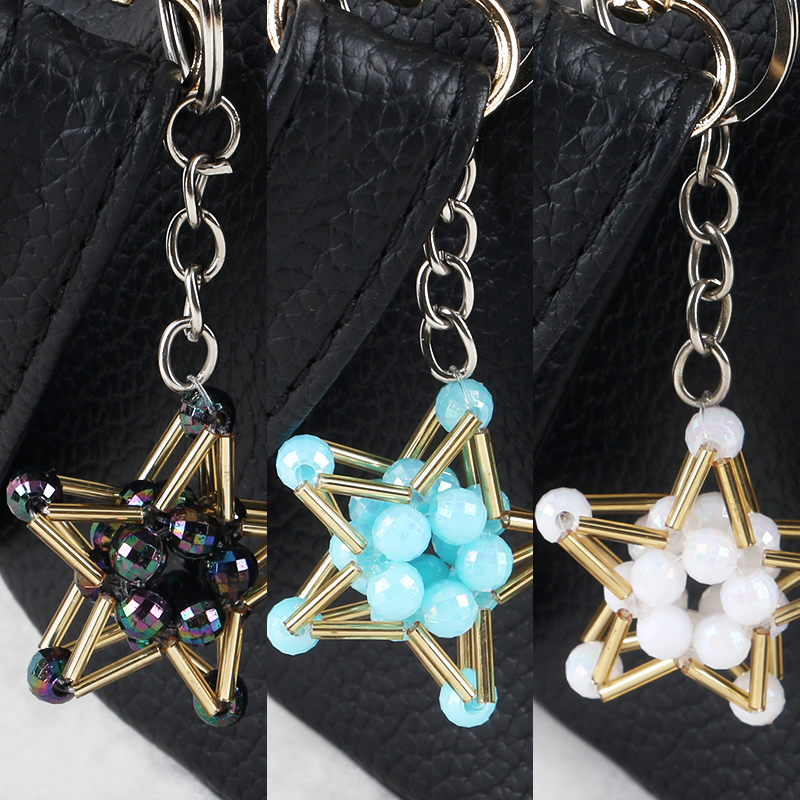 Hand beaded Lucky Star Pentagonal keychain 3 piece set series mixed 2