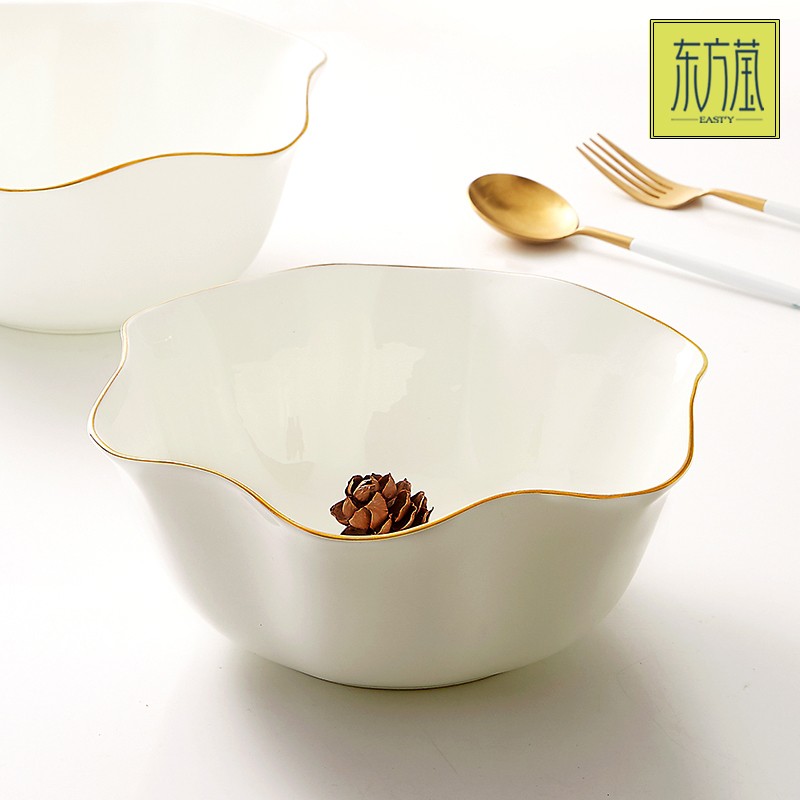 Ceramic bowls, bone China bowls, large soup bowls, fruit salad bowls, Western-style bowls, pork rib bowls, rice basins, household lace bowls, large-capacity soup bowls detail image 3