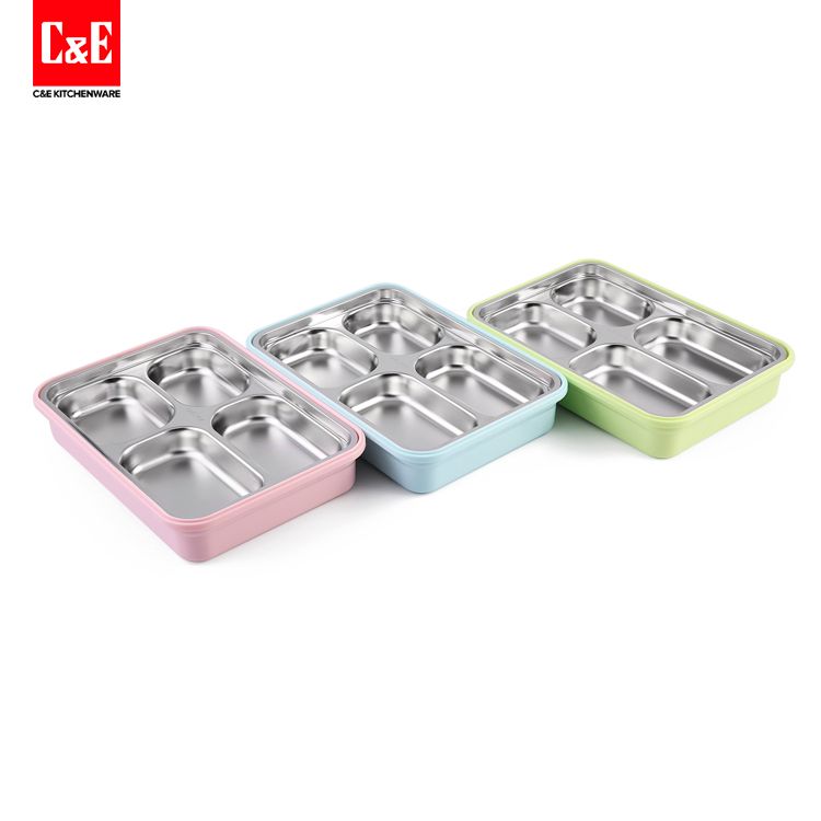 *C&E Chuangyi Kitchenware Medium Three-Color Lunch Box Four Compartments 304 Stainless Steel Inner Container Food-Grade Pp Outer Box Insulation Sealed Leakproof Application Scenario