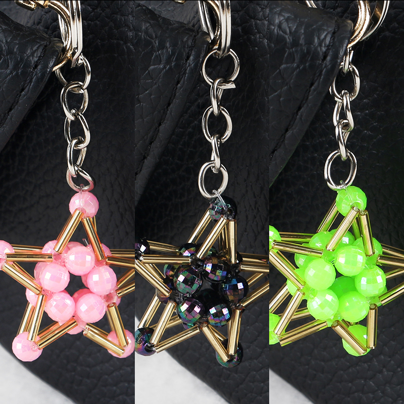 Hand beaded Lucky Star Pentagonal keychain 3 piece set series mixed 7