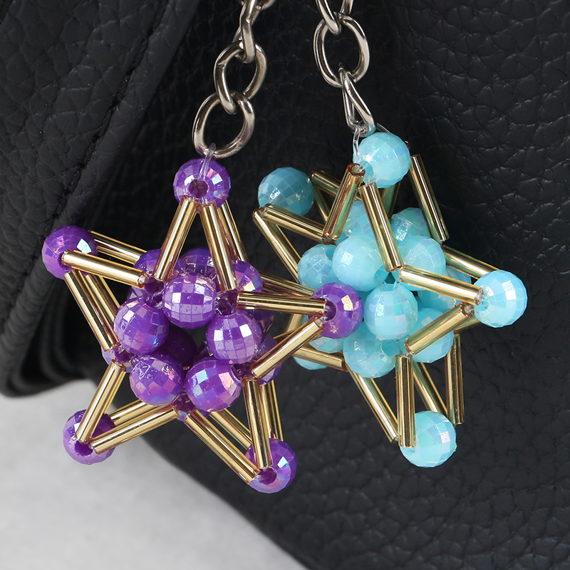 Hand beaded Lucky Star Pentagonal keychain three-piece set series mixed 35