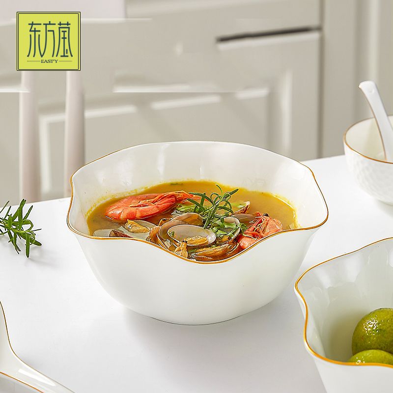 Ceramic bowls, bone China bowls, large soup bowls, fruit salad bowls, Western-style bowls, pork rib bowls, rice basins, household lace bowls, large-capacity soup bowls Application Scenario