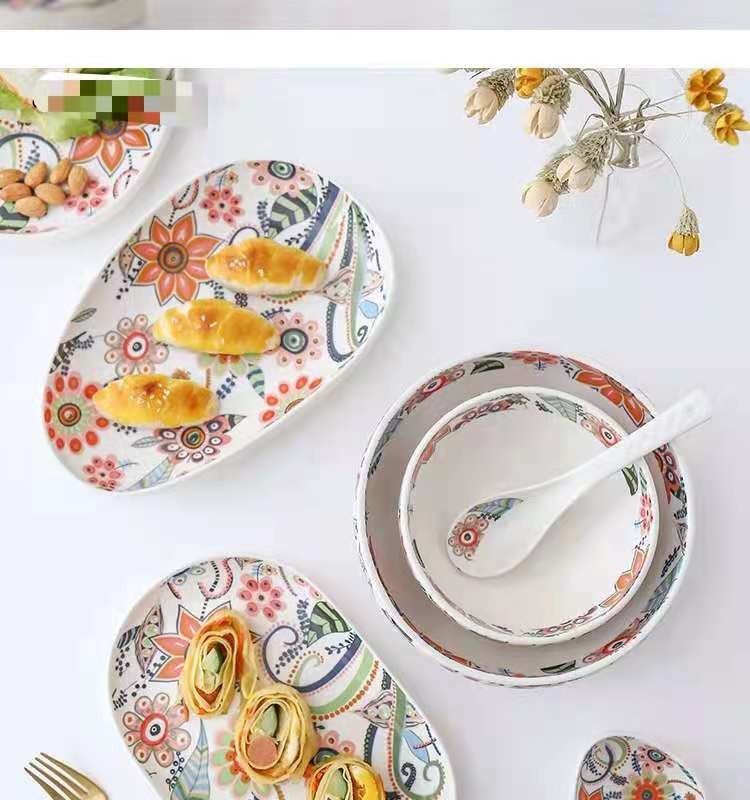 蝶恋花系列 高温釉中彩陶瓷餐具盘碗碟套装 饭碗菜盘面碗简约盘碗详情图11