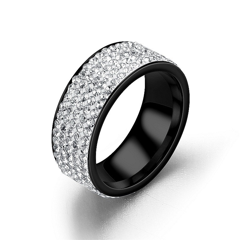 Cross-border bestseller factory supply five-row diamond rings, European and American fashionable stainless steel couple rings, Yiwu jewelry wholesale detail image 3