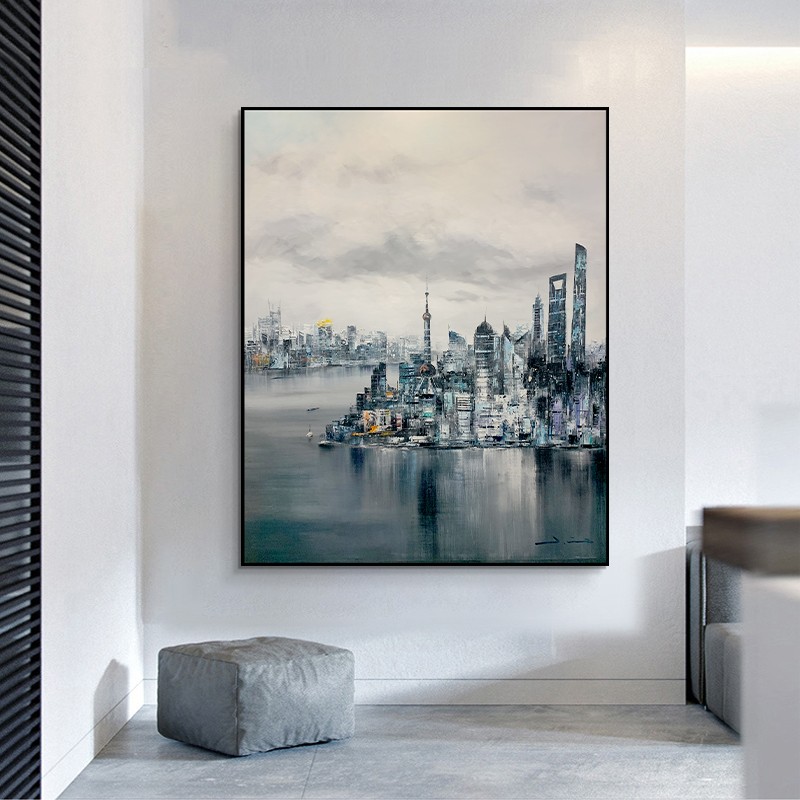 Modern City Modern Light Luxury Living Room Decoration Simple Atmosphere Abstract Sofa Background Painting Mural Bedroom Painting Oil Painting undefined