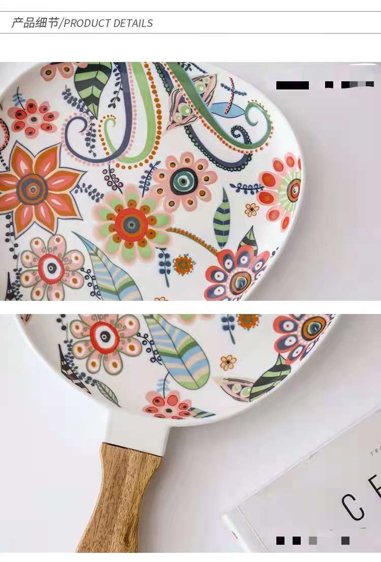 蝶恋花系列 高温哑光釉中彩相思木把手陶瓷盘 牛排盘西餐盘意面盘详情图8