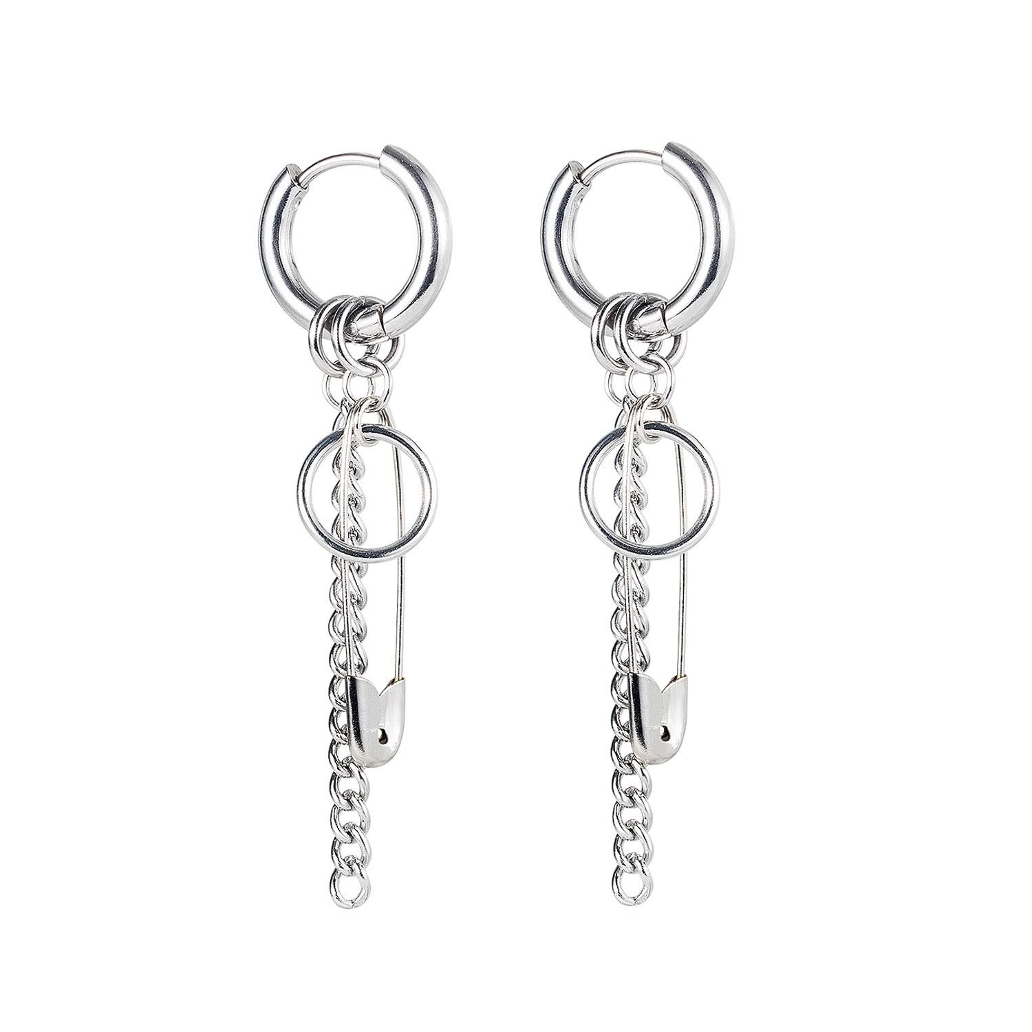 Men's and women's Hong Kong-style fashionable classic circular long chain trendy titanium steel earrings and pendants 2021 new style detail image 1