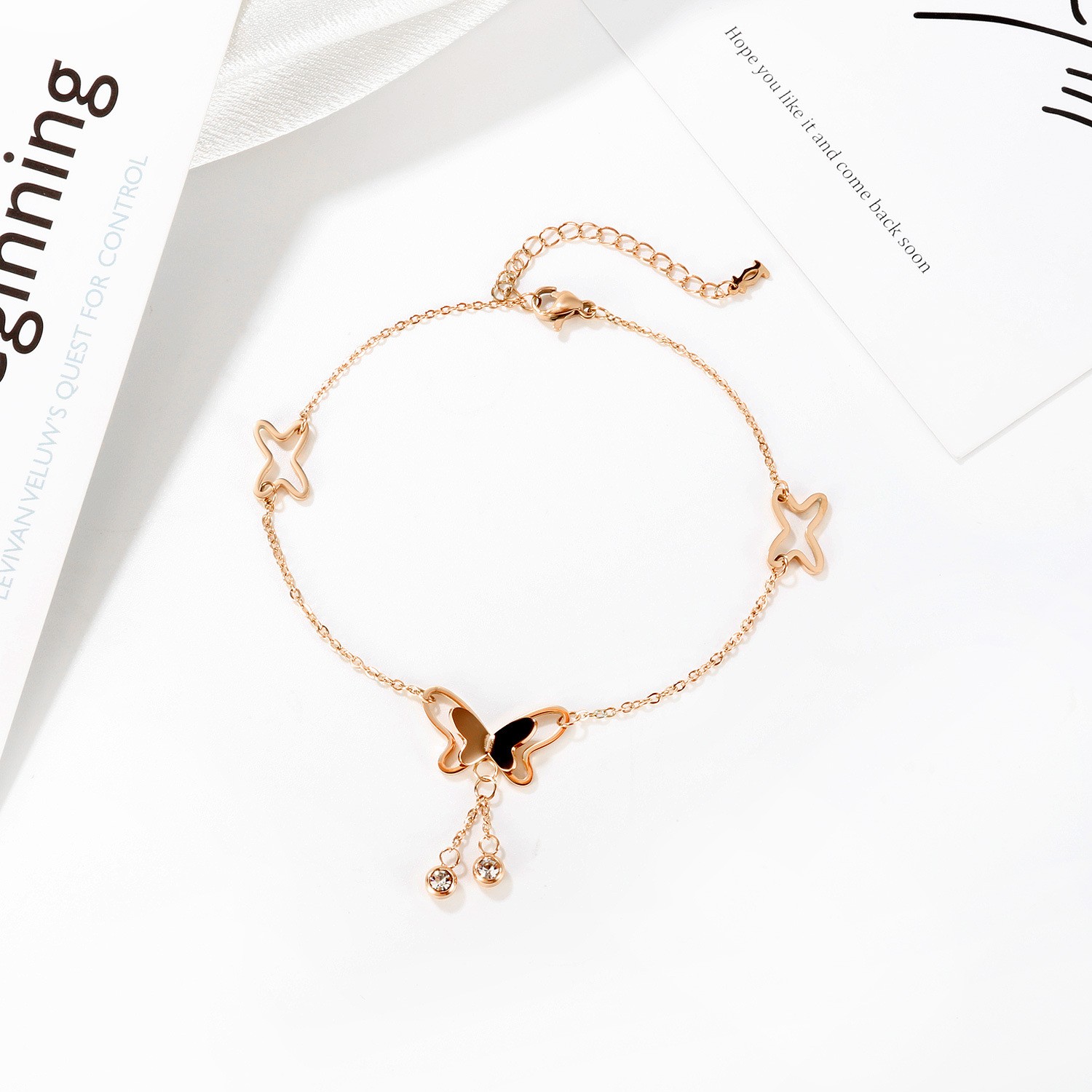 Summer accessories: Beautiful rose gold-plated fashionable anklets wholesale, exquisite bow and diamond-encrusted zircon anklets detail image 3