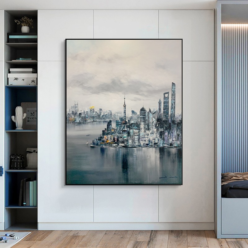 Modern City Modern Light Luxury Living Room Decoration Simple Atmosphere Abstract Sofa Background Painting Mural Bedroom Painting Oil Painting undefined